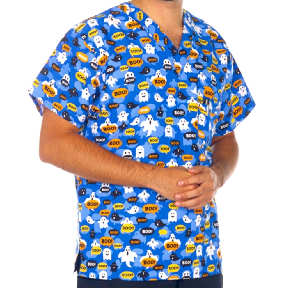 NWT Unisex Medium Scrubfinity Halloween Boo Scrub Top